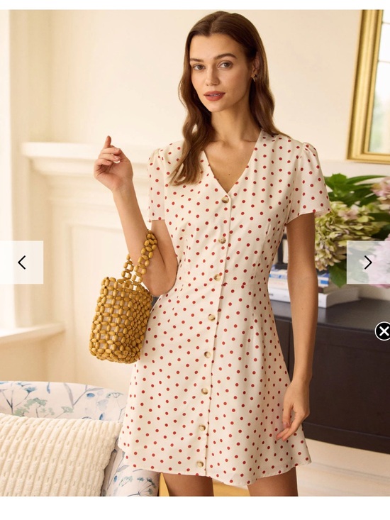RIHOAS Dresses & Skirts - Cream Polka Dot Button-Front Dress with Red Dots